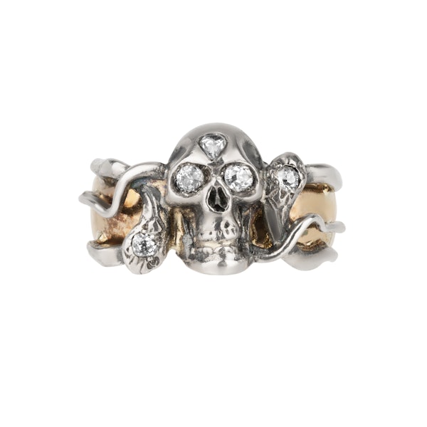 Diamond set skull ring in 22 ct gold and silver - image 1