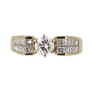 Retro diamond ring with modern brilliant cut centre and extended diamond shoulders