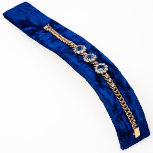 Sapphire and diamond triple cluster gold bracelet