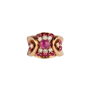Cabochon Burma Ruby and Diamond dress ring
