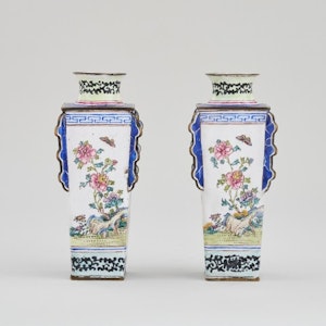 A PAIR OF UNUSUAL CANTON ENAMEL VASES, QIANLONG (1736 – 1795)