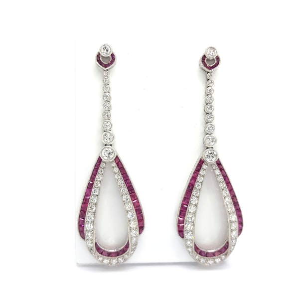 Platinum Ruby and Diamond long drop earrings - image 3