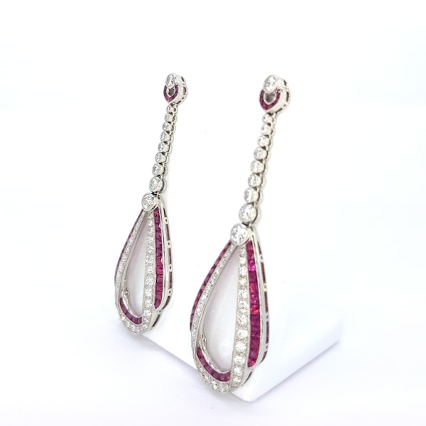 Platinum Ruby and Diamond long drop earrings - image 2