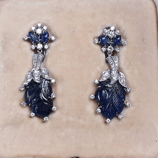 Vintage sapphire and diamond drop earrings  DBGEMS - image 2