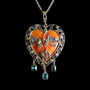 Fredrick James Partridge. An Arts & Crafts / Art Nouveau gold, enamel and plique-a-jour pendant.