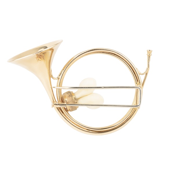 Hunting French horn gold and deer antlers brooch - image 2