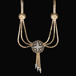 Art Deco French full diamond necklace with diamond star and tassels
