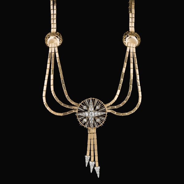 Art Deco French full diamond necklace with diamond star and tassels - image 1