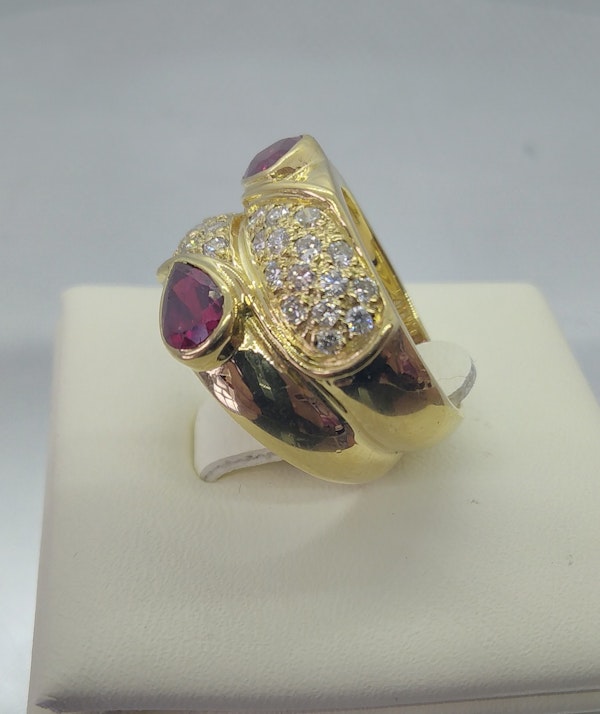 Ruby and Diamond Double Row Gold Ring - image 2