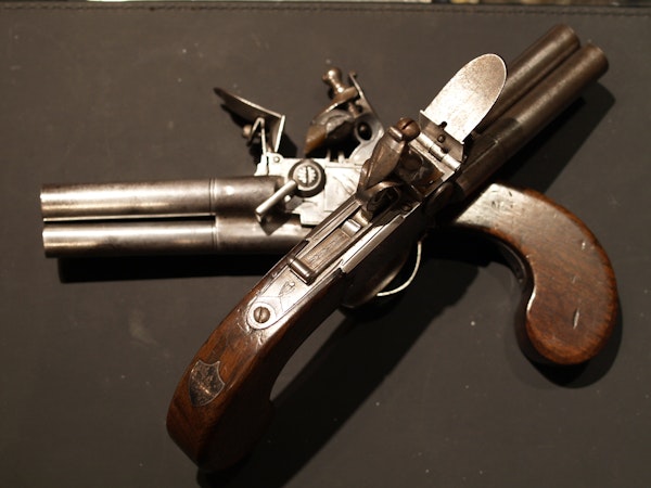 Pair 3 barrelled flintlock pistols - image 3