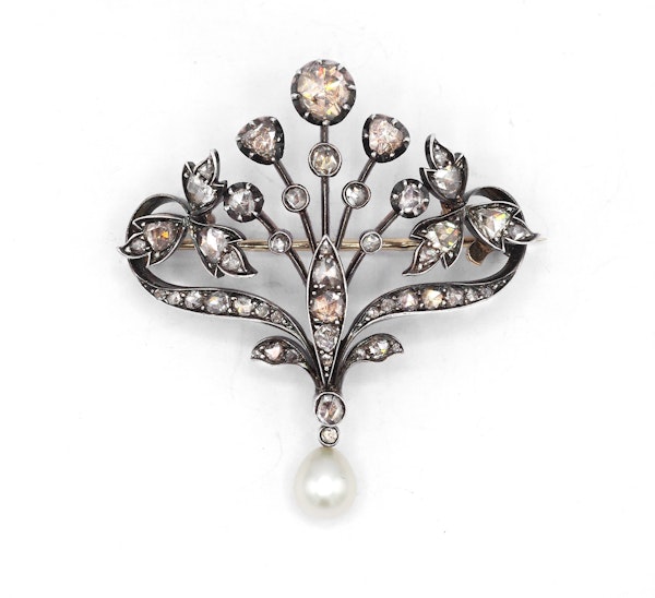 Victorian Diamond and Pearl Brooch, circa 1880 - image 1