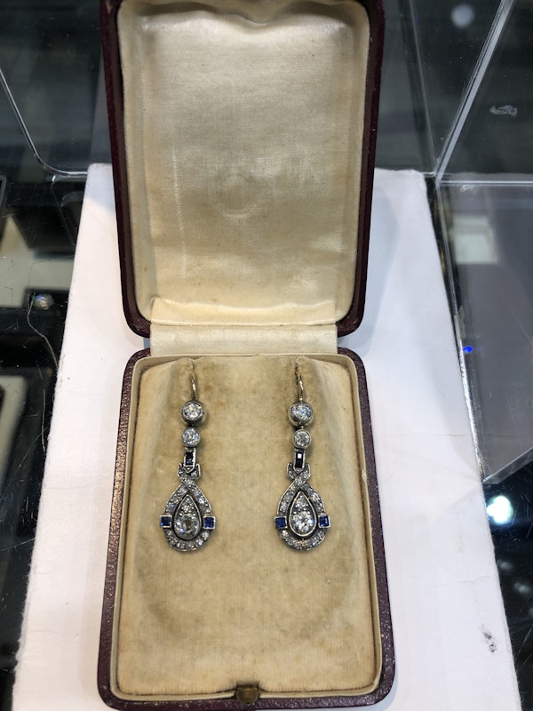 Art Deco diamond sapphire earings - image 2