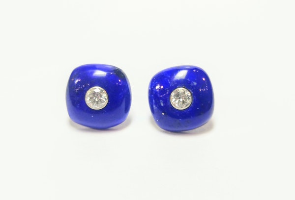 Diamond and lapis cushion earrings - image 1