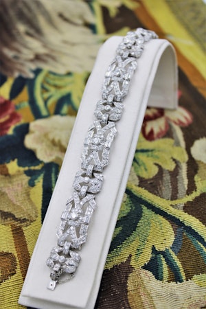 Downstairs at Grays, an exquisite Vintage, Art Deco, Diamond "Plaque" Bracelet set in Platinum, Circa 1930.