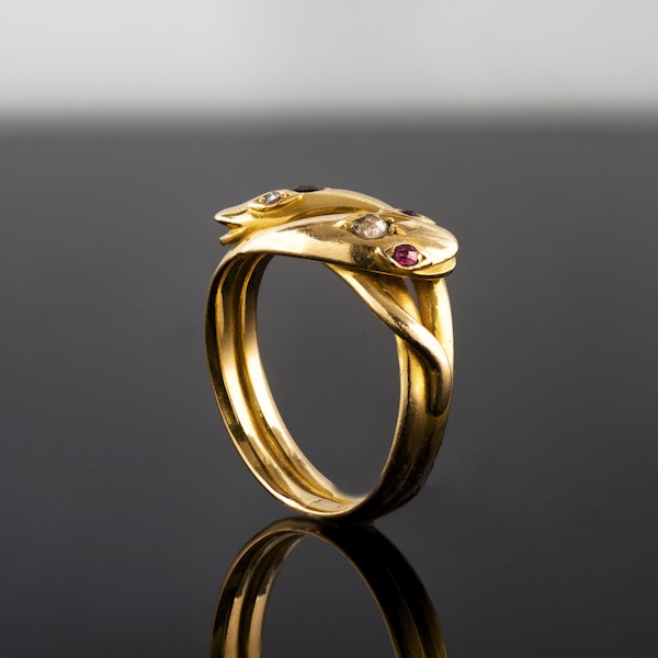 A 1900 Diamond and Ruby Snake Ring - image 2