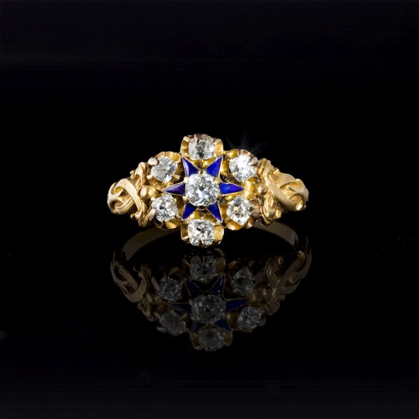 A Victorian Diamond Enamel Gold Ring - image 1