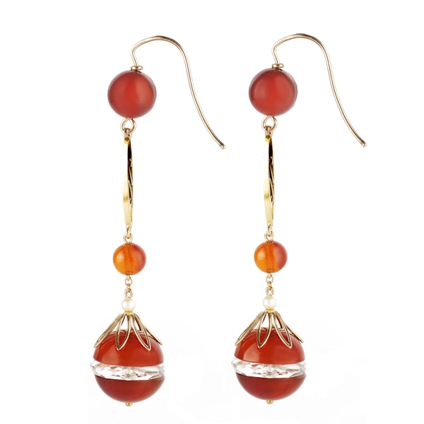 A pair of Carnelian Rock Crystal Gold Drop Earrings - image 2
