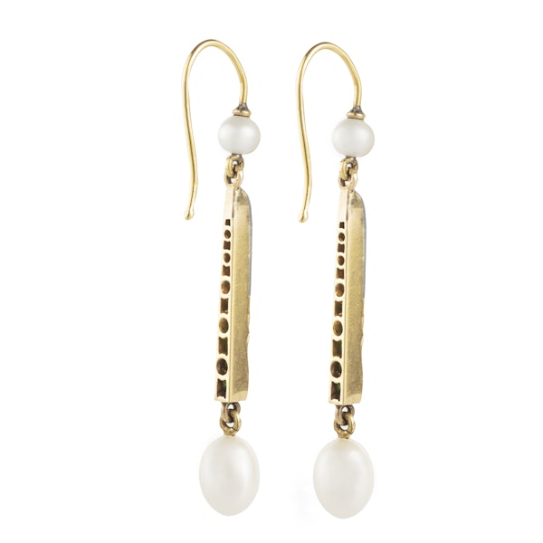 A Pair of Emerald Pearl Diamond Gold Drop Earrings *SOLD* - image 2