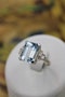 A very beautiful Platinum (marked) Aquamarine of approximately 8 Carats and Diamond stepped shouldered Ring, Mid 20th Century. - image 1