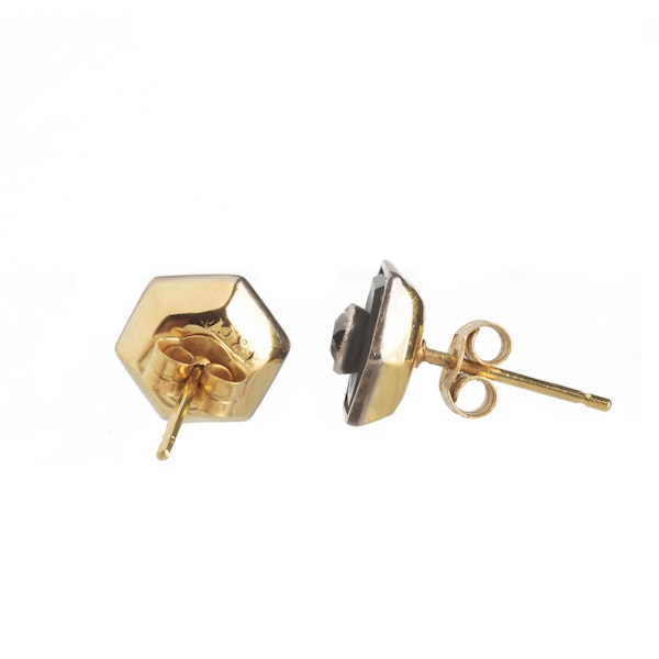 A Pair of Onyx Diamond Gold Stud Earrings - image 2