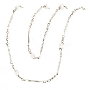 Platinum, Pearl & 18ct Gold Bar link Necklace | French c.1920s