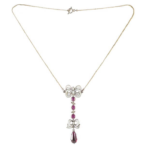 A Garnet Enamel Necklace - image 1