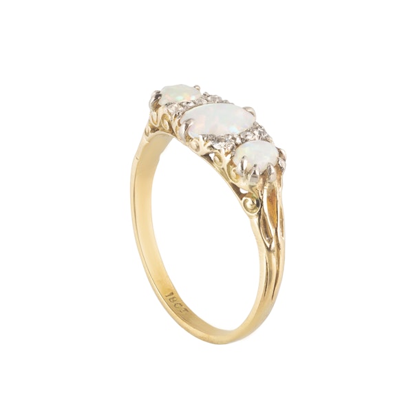 A Three Opal Diamond Gold Ring - image 2