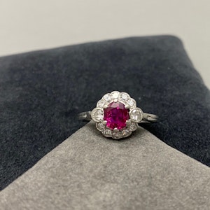 Burma Ruby Diamond Ring in Platinum date circa 1920 SHAPIRO & Co since1979