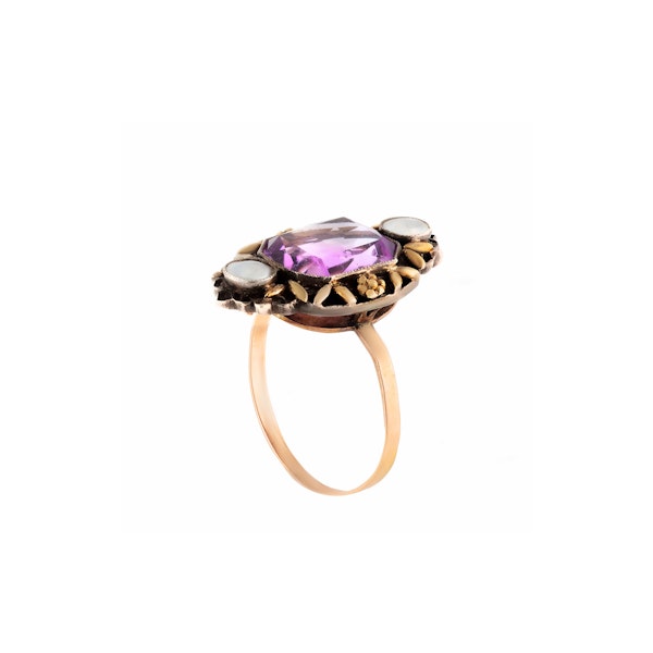Arts & Crafts Amethyst & Pearl Ring | Gold & Silver | Attributed to Arthur & Georgie Gaskin | c.1915 - image 2