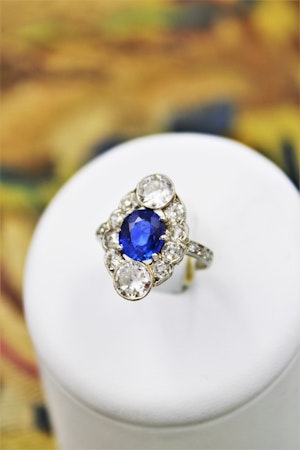 Downstairs at Grays, An extraordinary example of an "Art Deco" Antique, Sapphire, Diamond & Platinum Ring, Circa 1920-1930.