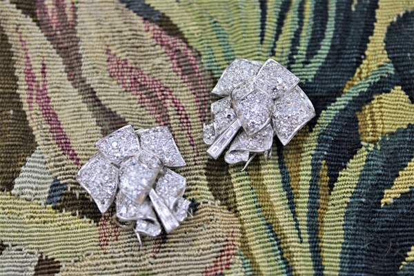 Platinum Diamond Double Clip Bow Brooch, English, Circa 1930 - image 4