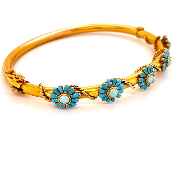 A Very Pretty Victorian Bangle with Enamel and Opals Ca1880 - image 2