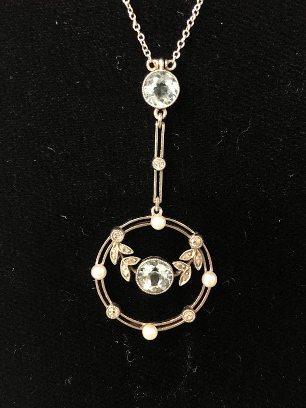 Edwardian Aquamarine, diamond and pearl pendant - image 3