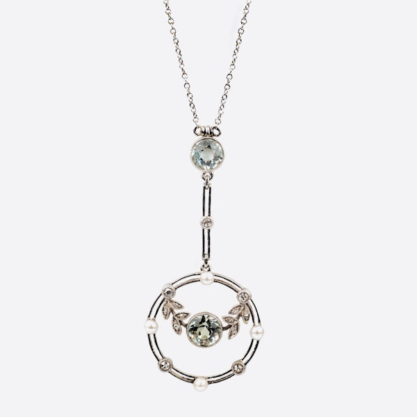 Edwardian Aquamarine, diamond and pearl pendant - image 2
