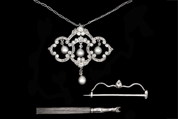 Art Deco Diamond and Pearl Pendant / Brooch - image 1