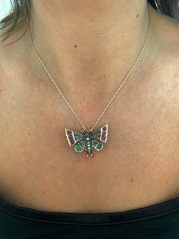 Diamond ruby emerald pearl butterfly brooch/ Pendant. Spectrum - image 2