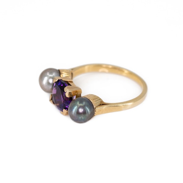 An Amethyst and Grey Pearl Ring Offered by The Gilded Lily - image 3