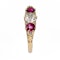 Ruby and diamond three stone half hoop carved ring with diamond points - image 1