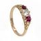 Ruby and diamond three stone half hoop carved ring with diamond points - image 2