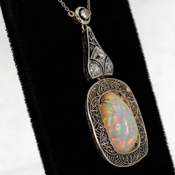 Art Deco large opal and diamond necklace - image 2