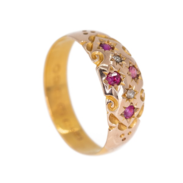 Victorian diamond and ruby dome shape gold ring - image 2