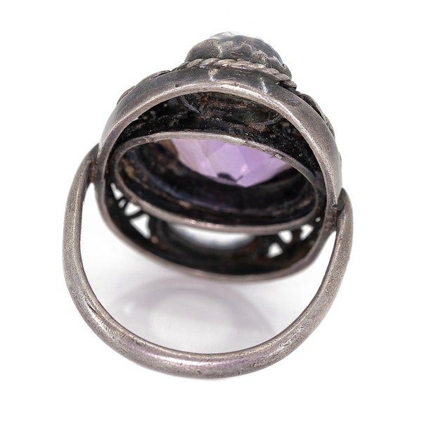 Arts and crafts amethyst and moonstone ring - image 3