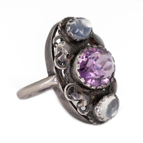 Arts and crafts amethyst and moonstone ring - image 2