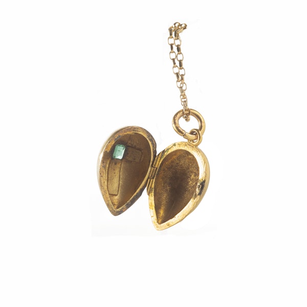 A Gold Emerald Diamond Egg Pendant - image 2