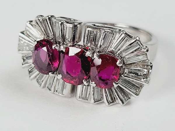 1940's ruby and baguette diamond dress ring sku 5 - image 2