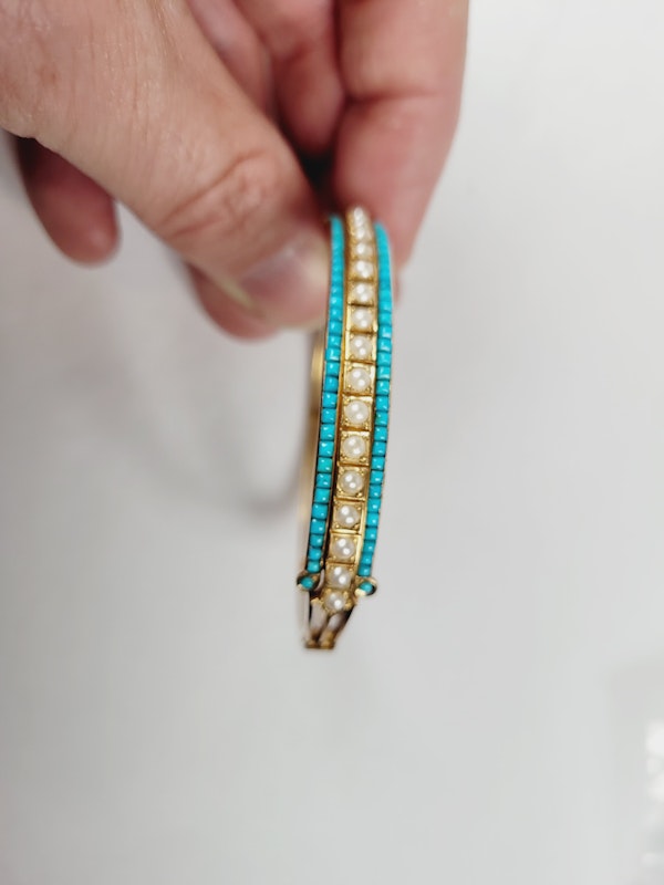 Antique natural pearl and turquoise gold bangle sku 5026  DBGEMS - image 2