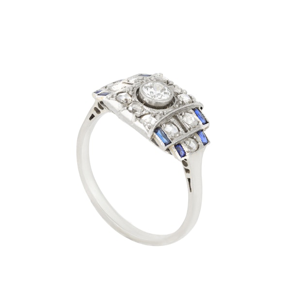 French Art Deco Sapphire Diamond Ring - image 2