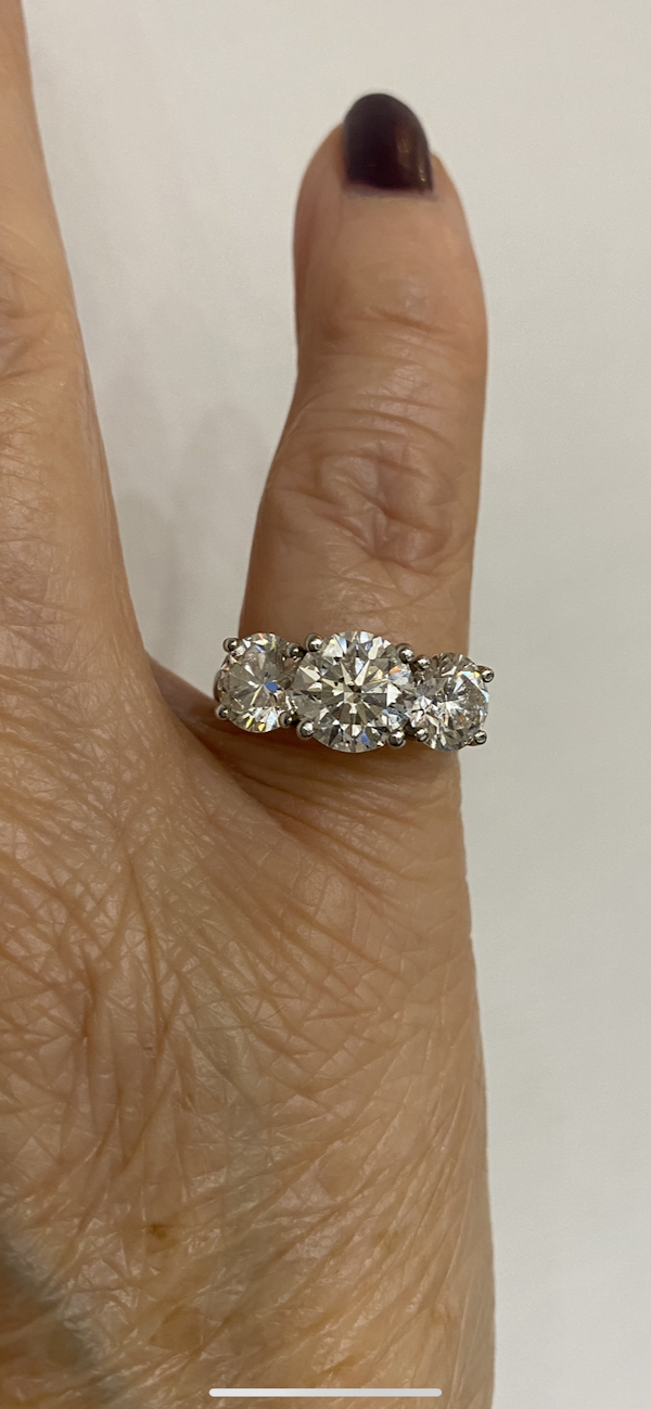 Platinum Diamond 3 stone ring, Estimated to be 4.50 cts @Finishing Touch - image 5