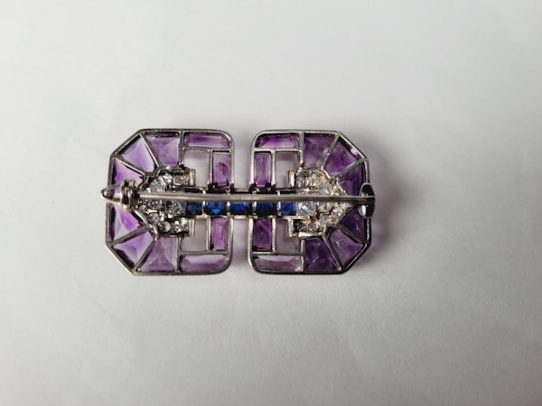 Art deco amethyst, sapphire and diamond brooch sku 5100 DBGEMS - image 3