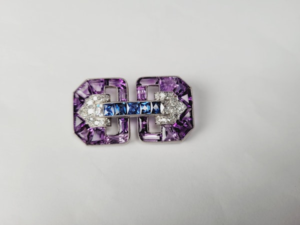 Art deco amethyst, sapphire and diamond brooch sku 5100 DBGEMS - image 2